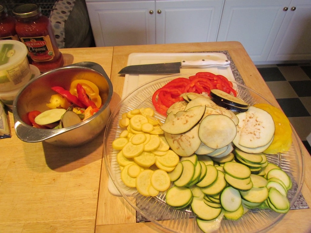 Vegetables on a platter and in a bowl